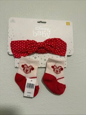 Disney Baby Red & White Minnie Polka Bow Headband with Matching Socks